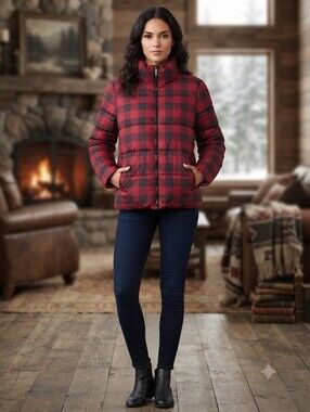 St. John’s Bay Buffalo Plaid Puffer Jacket In  Red And Black Coat